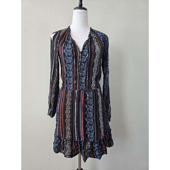 Jessica Simpson Boho Peasant Mini Dress Size M Long Sleeve Fall Festival Vibes - Picture 1 of 8